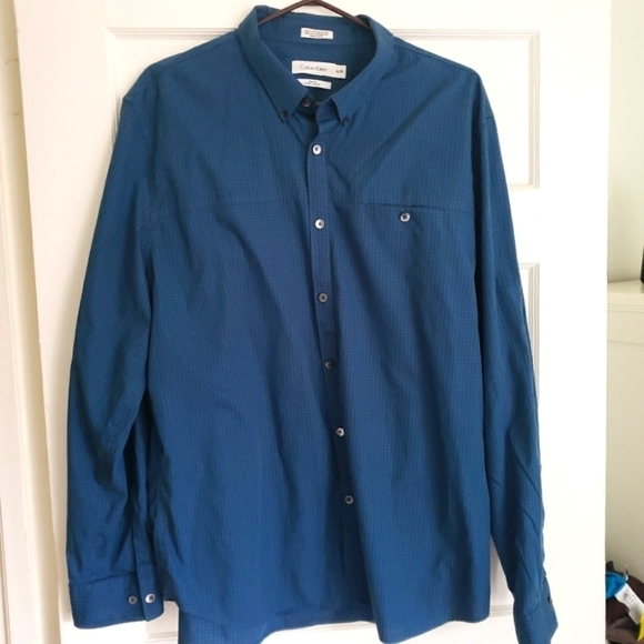 CALVIN KLEIN "Slim Fit" MEN'S BUTTON DOWN SHIRT GREEN TEAL SIZE X-LARGE - Picture 4 of 9
